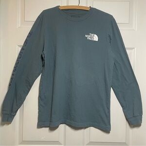 North Face Mens Medium Long Sleeve Shirt Light Blue With Logo Top
